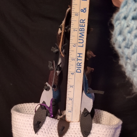 Handmade White Crochet Acrylic Round Tote Multicolor Leather Strap Closure - Picture 8 of 13